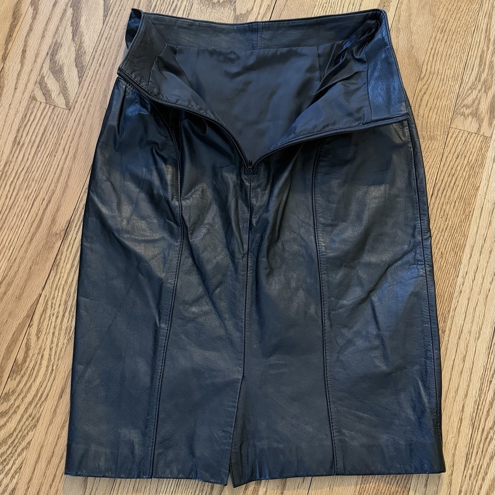 Byrne & Baker Black Leather Pencil Skirt 10 Vintage 90s Office Siren Grunge Goth - Picture 4 of 7